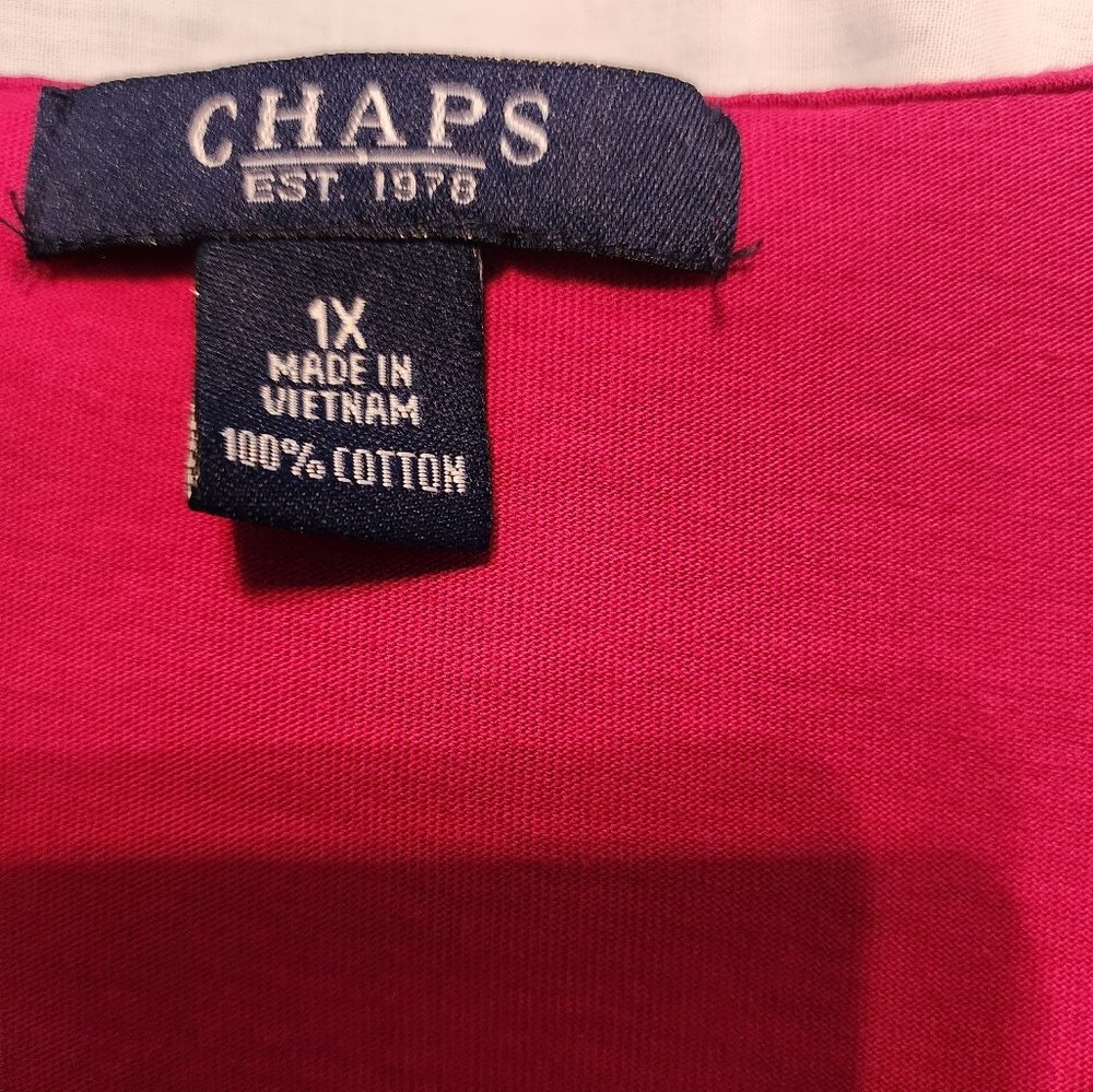 Chaps Womens Raspberry V Neck Ruffled Blouse - Picture 2 of 5